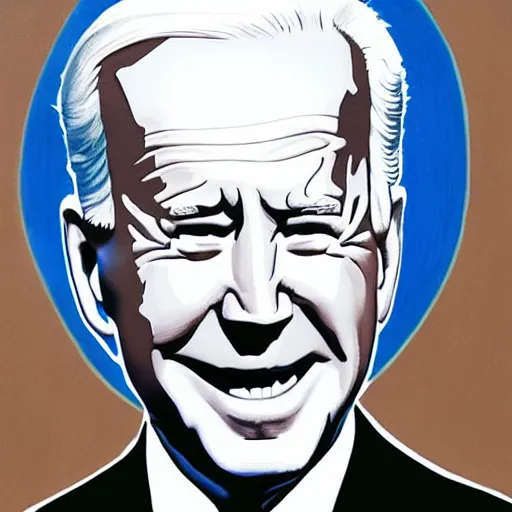 Image similar to a painting of joe biden with devil horns