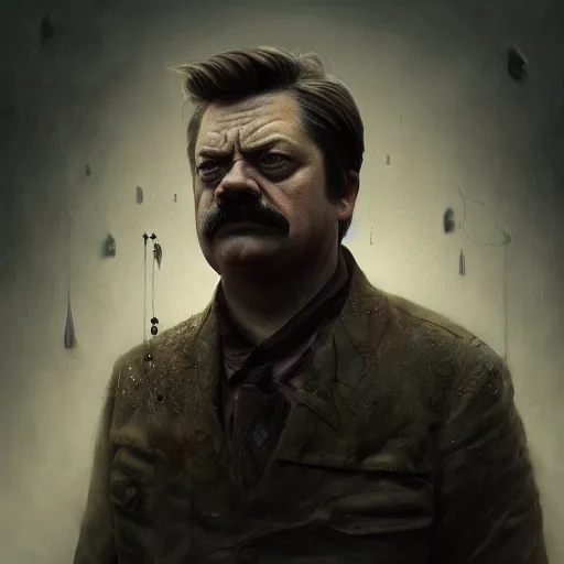 Image similar to Very very very very highly detailed epic central composition photo of Ron Swanson face, intricate, dystopian, sci-fi, extremely detailed, digital painting, smooth, sharp focus, illustration, intimidating lighting, incredible art by Brooke Shaden, artstation, concept art, Octane render in Maya and Houdini