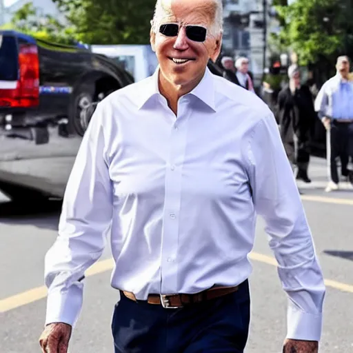 Prompt: joe biden in full off white wearing yeezys