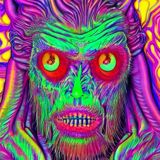 Image similar to a realistic detailed studio portrait photo of a monster, psychedelic