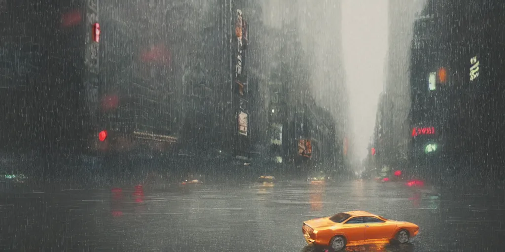 Image similar to a ultra photorealistic film still trough a raincovered window on a rainy but colourful day in new york. sparkling lights, wide shot, frog perspective, ultra sharp, wes anderson, studio ghibli, pixar and disney animation, octane render, anime key art by greg rutkowski, dramatic lighting, award winning photography