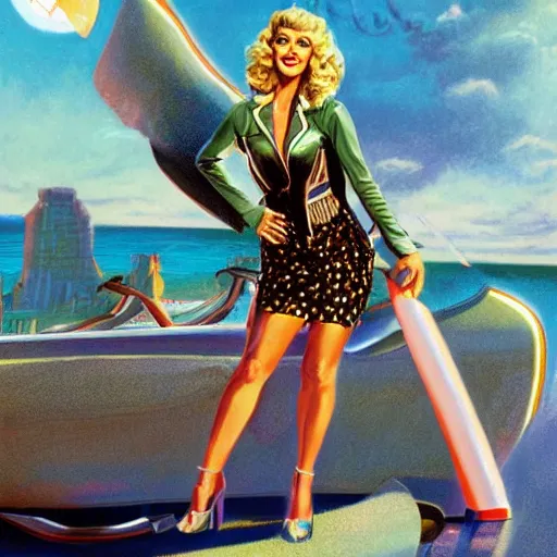 Image similar to Olivia Newton-John as Sandy in Grease, by Mark Brooks, Donato Giancola, Victor Nizovtsev, Scarlett Hooft Graafland, Chris Moore