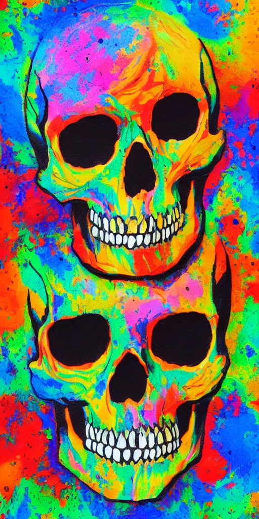 Prompt: intricate skull with dots of paint melting in to a colorful painting made of gouache impasto