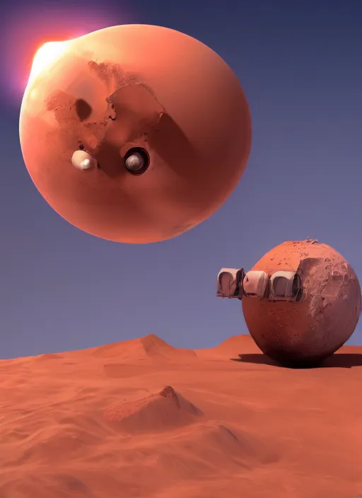 Prompt: 3 d render of the mars with a angry cartoon face eating saturn, au naturel, hyper detailed, digital art, trending in artstation, cinematic lighting, studio quality, smooth render, unreal engine 5 rendered, octane rendered, art style by pixar