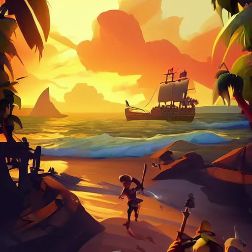 Image similar to painting pirate city sea of thieves game smooth median photoshop filter cutout vector, behance hd by jesper ejsing, by rhads, makoto shinkai and lois van baarle, ilya kuvshinov, rossdraws global illumination