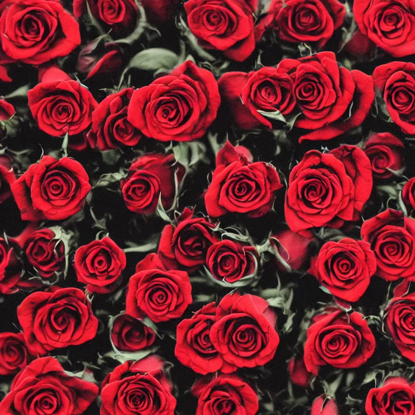 Prompt: red roses, laying in ashes