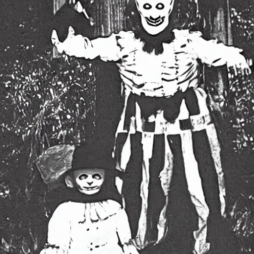 Image similar to old family portrait of pennywise and freddy krueger