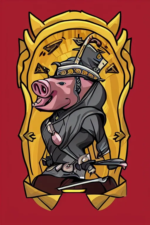 Image similar to A portrait of a pig as an evil warlord general, sticker, Anthropomorphized, portrait, highly detailed, colorful, illustration, smooth and clean vector curves, no jagged lines, vector art, smooth