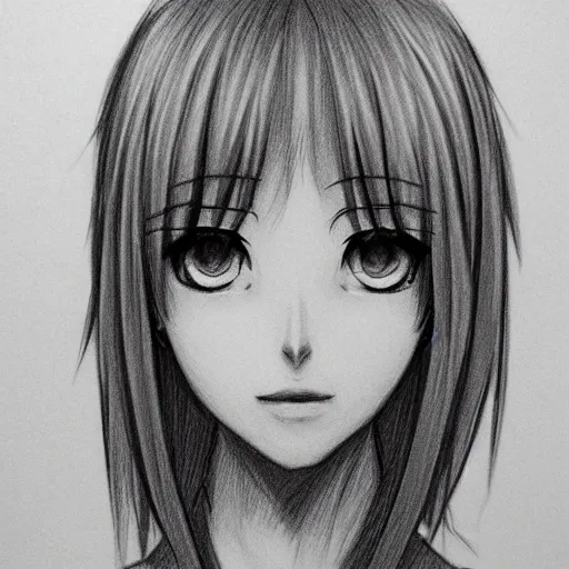 Image similar to pencil sketch of an anime girl with short hair and perfect symmetrical face, highly detailed, trending on artstation, deviantart