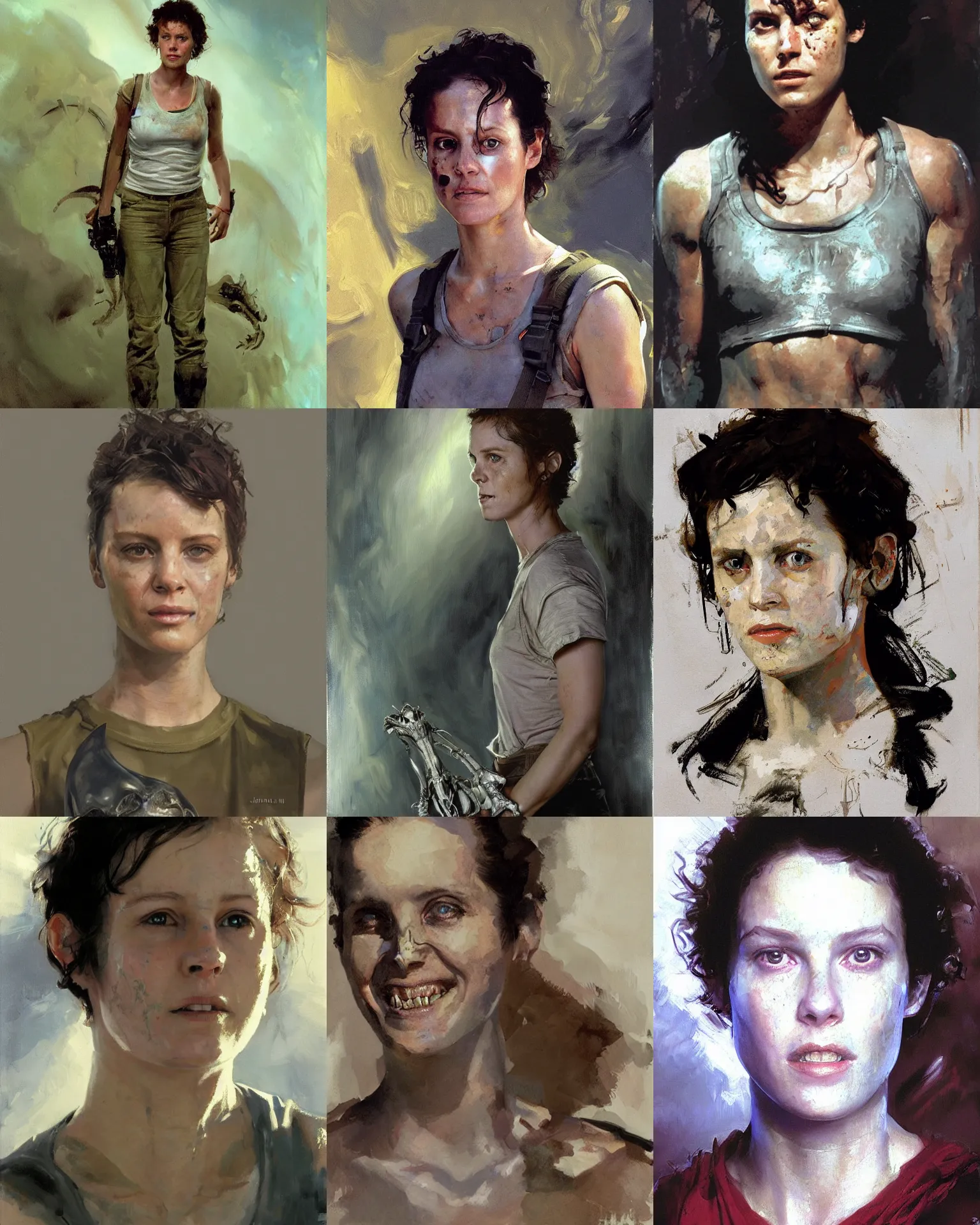 Prompt: ripley from alien movie lopsided grin age 2 5, portrait painting by john singer sargent, loish, richard schmid, craig mullins, mandy jurgens, fully clothed