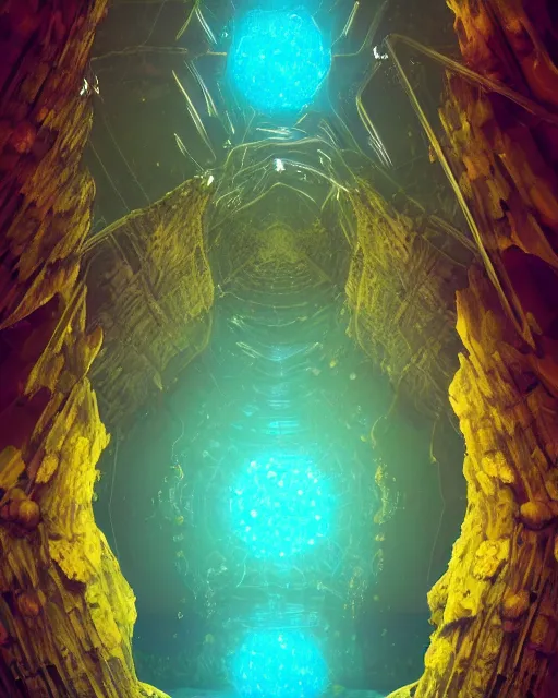 Prompt: the most beautiful star system inside of a crystal clear underwater cave,, coherent design, symmetrical, concept art, vivid color, complementary color, golden ratio, detailed, sharp lines, intricate, rainbowshift, by sahm, octane render