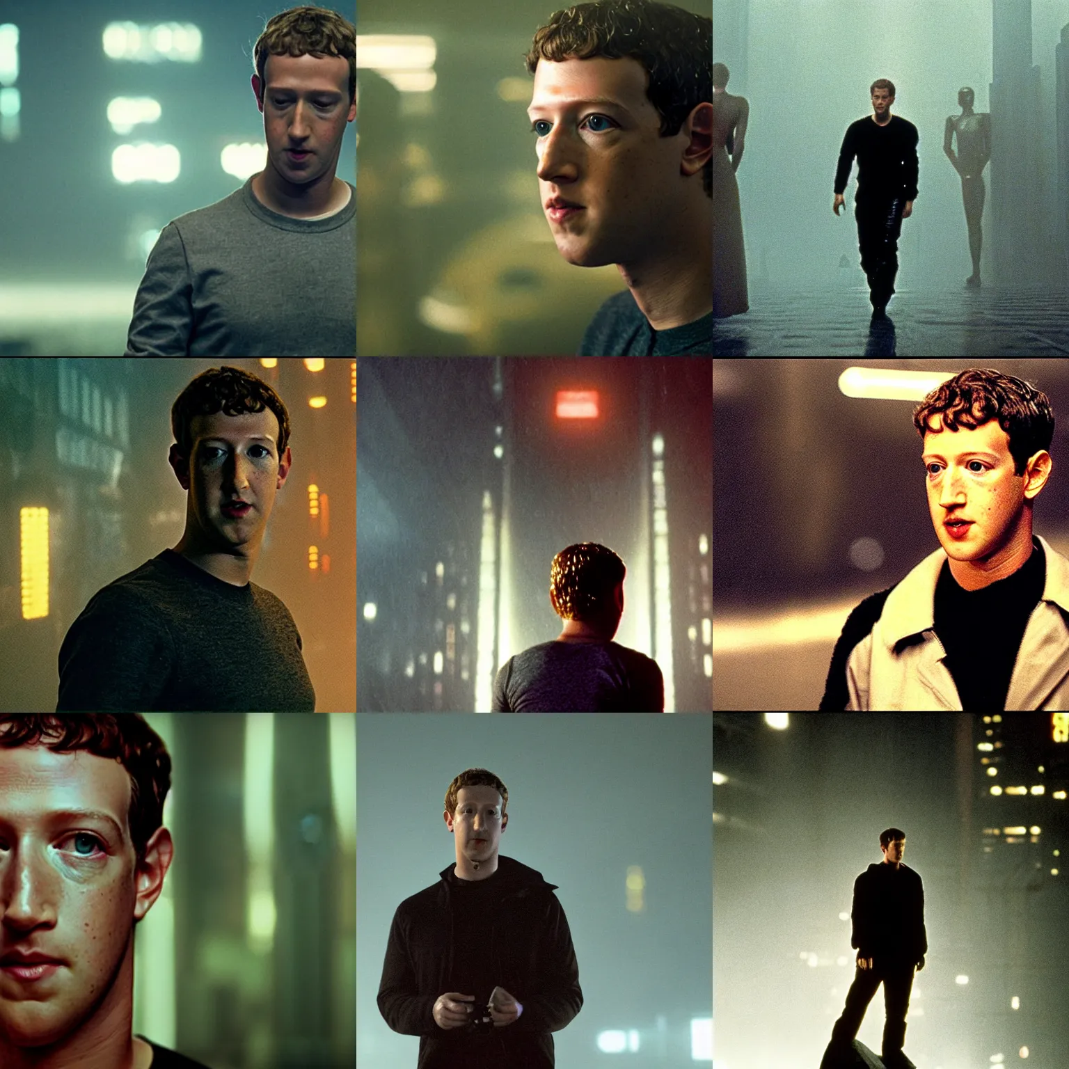 Prompt: movie still of mark zuckerberg in blade runner