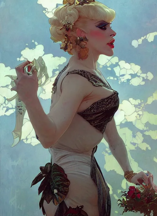 Image similar to katya, drag queen, painting by artgerm and greg rutkowski and alphonse mucha