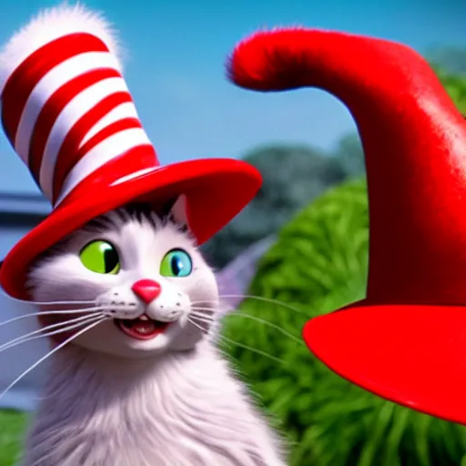 Image similar to jim carry as cat in the hat from the movie cat in the hat. still from movie, 4 k,