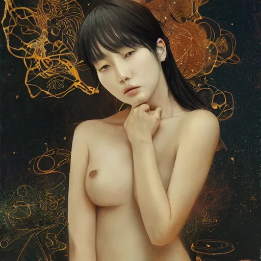 Prompt: Lee Jin-Eun by Yoann Lossel, rule of thirds, seductive look, beautiful