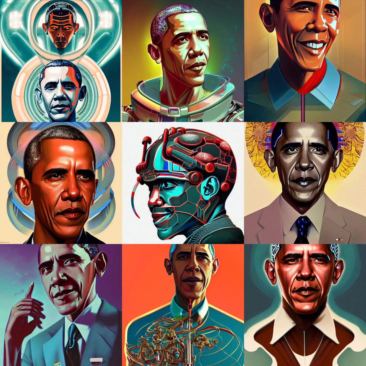 Prompt: Barack Obama as a cyborg, art deco design, by Mandy Jurgens and Warhol, Ernst Haeckel, James Jean, artstation, concept art
