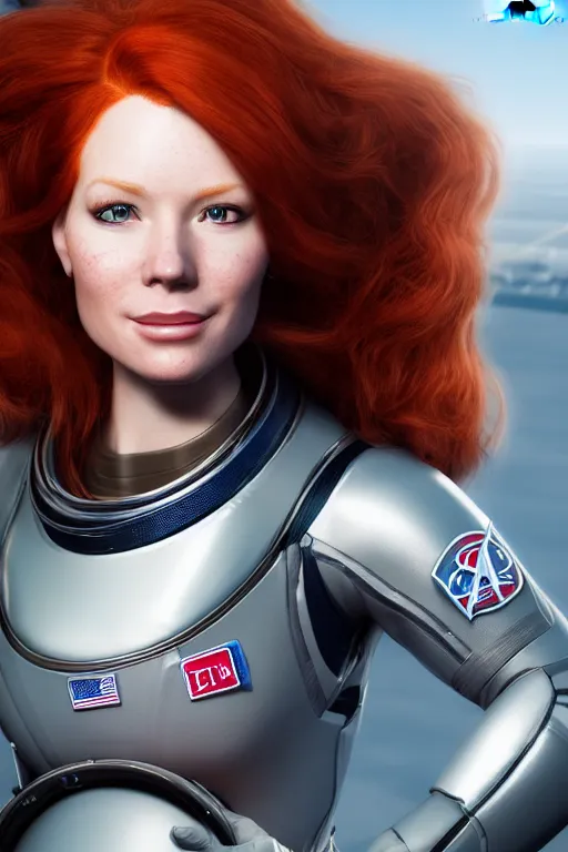 Prompt: epic professional digital corporate headshot art of attractive redhead astronaut, 4 5 mm lens, facing front, by neal adams and joelle jones, unreal engine, cgsociety, wlop, epic, much wow, much detail, gorgeous, detailed, cinematic, masterpiece