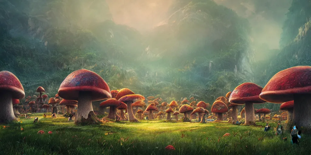 Image similar to mushroom village by max hay, intricate, detailed, photorealistic imagery, artstation render inspired by alena aenami 8 k