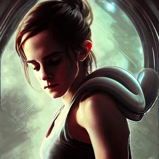 Prompt: Emma Watson as a Xenomorph in Alien Isolation, intricate, highly detailed, digital painting, artstation, concept art, sharp focus, illustration, art by greg rutkowski and alphonse mucha