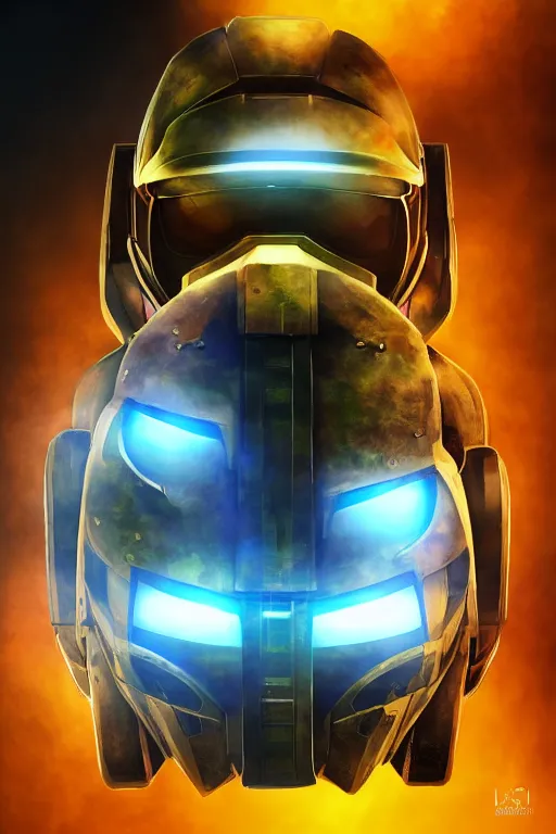 Image similar to robot ninja mask helmet halo master chief radiating a glowing aura global illumination ray tracing hdr fanart arstation by ian pesty and katarzyna da „ bek - chmiel