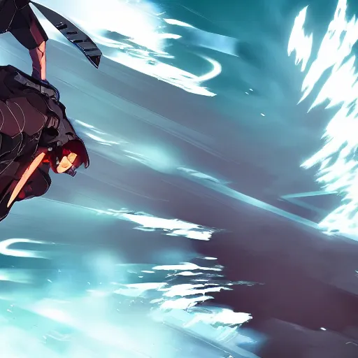 Image similar to Apex Wraith flying in thunder. Cinematic, 4k. dramatic lighting. Anime style. Anime by lois van baarle, ilya kuvshinov, rossdraws, mike deodato, and Studio Ghibli