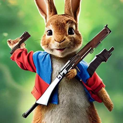 Image similar to Peter Rabbit holding ak-47