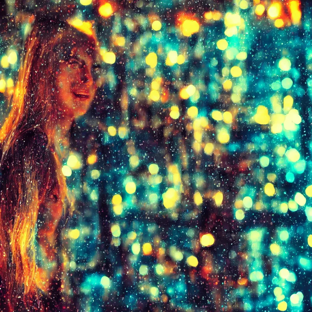 Prompt: bokeh high detail digital painting woman neon window