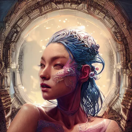 Image similar to the portrait of a blueberry that resembles an absurdly beautiful, graceful, elegant, sophisticated fitness model, an ultrafine hyperdetailed illustration by kim jung gi, irakli nadar, intricate linework, bright colors, octopath traveler, final fantasy, unreal engine 5 highly rendered, global illumination, radiant light, detailed and intricate environment