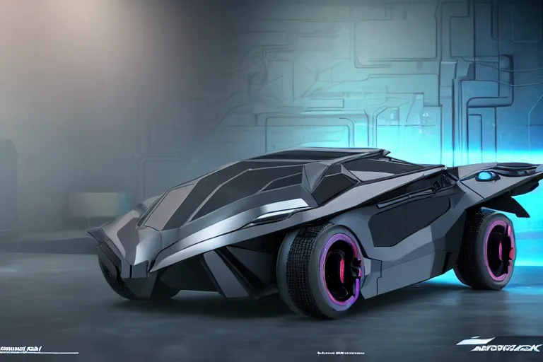 Image similar to cyberpunk batmobile concept inspired sports car, futuristic look, highly detailed body, very expensive, photorealistic camera shot, bright studio setting, studio lighting, crisp quality and light reflections, unreal engine 5 quality render