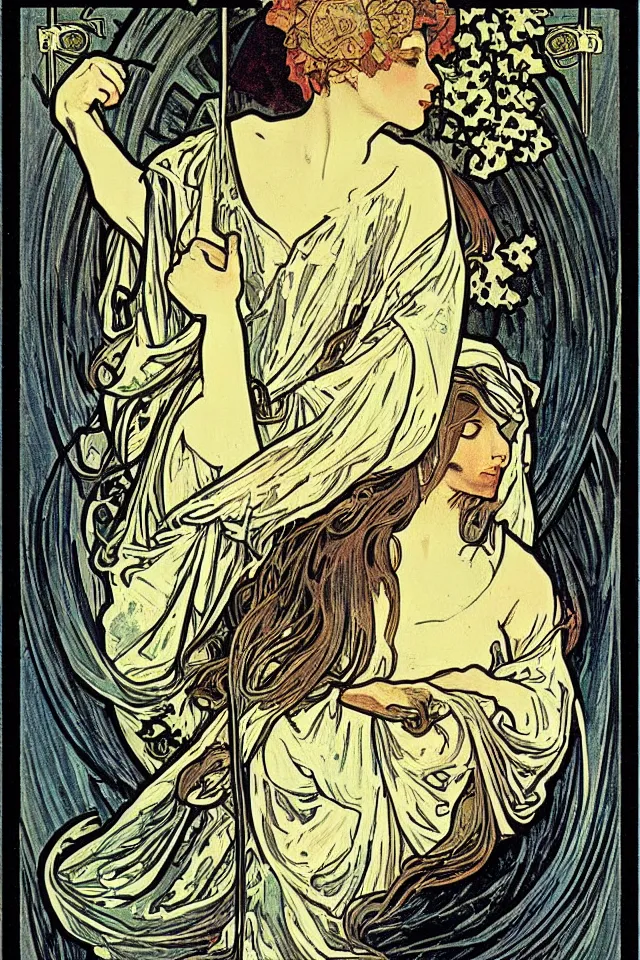 Prompt: “a tarot card depicting Death by Alphonse Mucha”