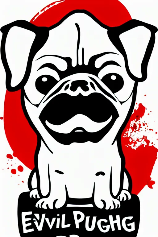 Image similar to Evil pug, sticker, blood thirsty, blood, evil, colorful, illustration, highly detailed, simple, smooth and clean vector curves, no jagged lines, vector art, smooth