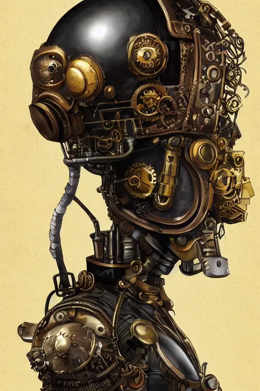 Image similar to steampunk helmet fantasy art mask robot ninja stylized digital illustration sharp focus, elegant intricate digital painting artstation concept art global illumination ray tracing advanced technology chaykin howard and campionpascale and cooke darwyn and davis jack