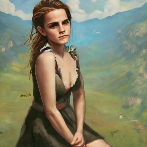 Prompt: a portrait of emma watson in a scenic environment by mohrbacher peter