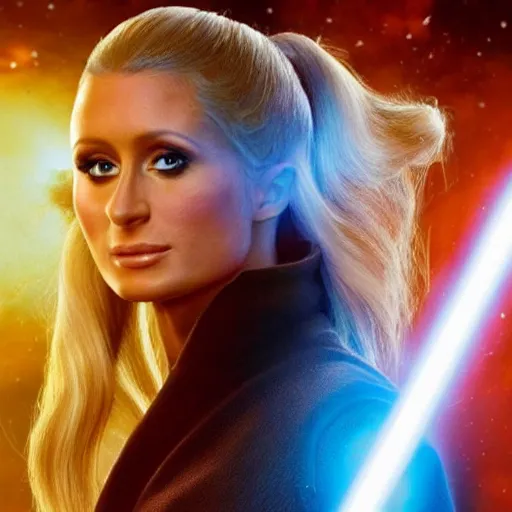 Prompt: First image from Star Wars Skywalker starring Paris Hilton (2035), 8k, HDR