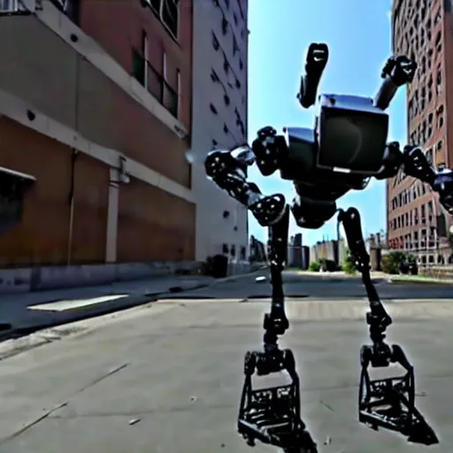 Image similar to a robot from Boston dynamics doing hardcore parkour:: photorealistic:: 4K:: extremely detailed