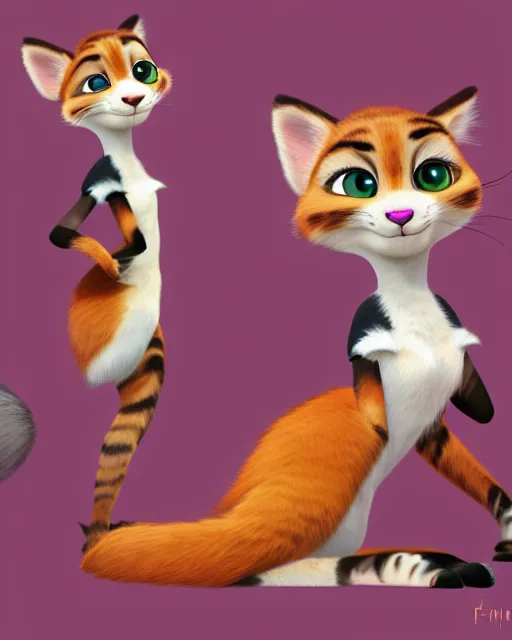 Image similar to digital painting, full body of anthropomorphic furry female calico cat in style of zootopia, female fursona, furry furaffinity, 4 k