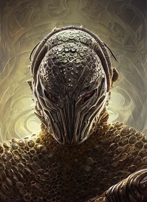 Prompt: crystalized mf doom reptile eyes, metal shiny skin. intricate, elegant, highly detailed, centered, digital painting, artstation, concept art, smooth, sharp focus, illustration, artgerm, tomasz alen kopera, peter mohrbacher, donato giancola, joseph christian leyendecker, wlop, frank frazetta