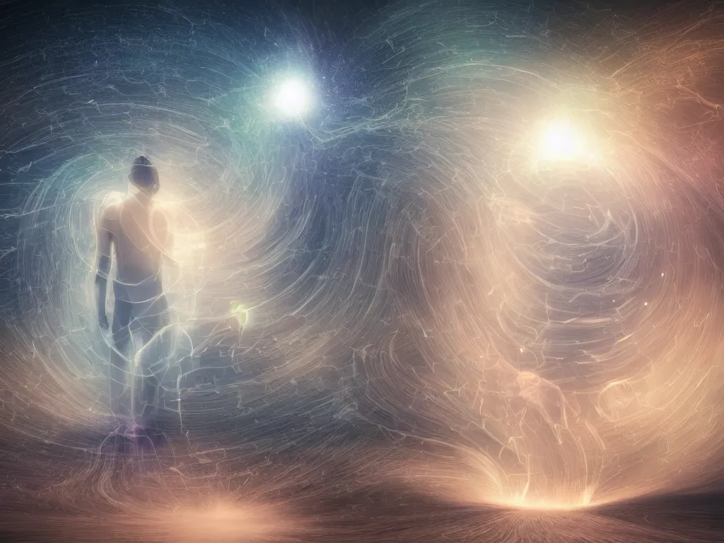 Prompt: a human emitting an aura walking through a dust storm while normal and exponential curves from the universe flow through them, digital art, trending on art station, many smooth curves, inspiring, high resolution, normal distributions, exponential distributions, graph signals