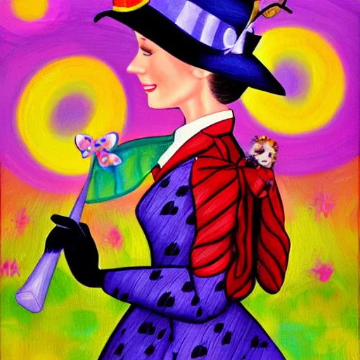 Image similar to mary poppins oil painting by lisa frank