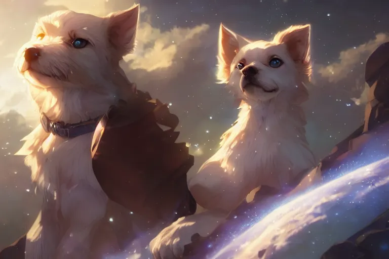 Image similar to blue eyed celestial dog, single subject, scenic full shot, ambient lighting, detailed face, by makoto shinkai, stanley artgerm lau, wlop, rossdraws