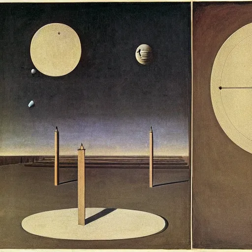 Image similar to a parade of disconnected images : obscure corners of nameless interiors, astronomical diagrams projecting the distances between celestial bodies, a painting by giorgio de chirico, a list of unpopular anagrams.