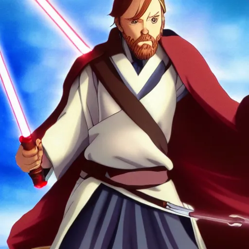 Prompt: Obi-Wan Kenobi as an anime character from Mappa. Extremely detailed. Beautiful. 4K.