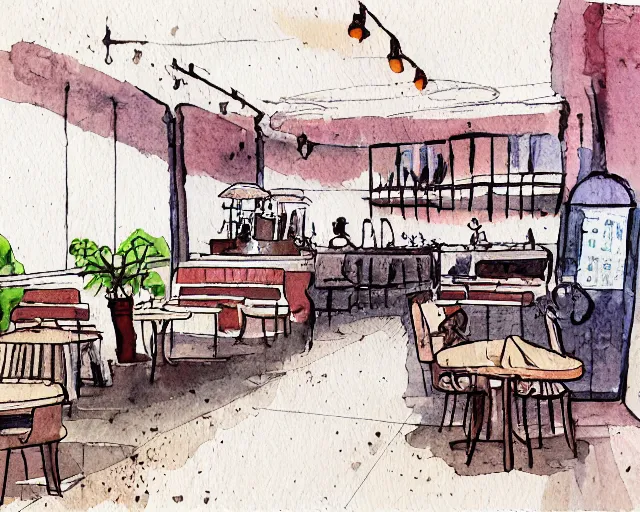 Image similar to a coffee shop smooth light color watercolor ink pen