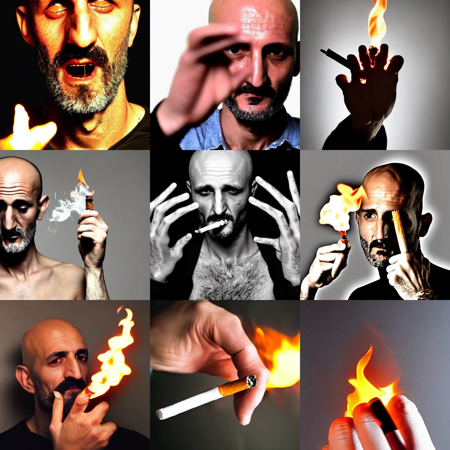 Prompt: Omar Reda, Tim Booth, very accurate photo, very coherent image, hyper realistic photo of a human hand with a burning cigarette in it, exactly 4 fingers, very detailed, award-winning shot