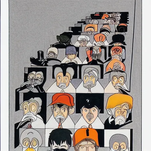 Prompt: last selfie on earth drawed by M.C.Escher colored by Hayao Miyazaki