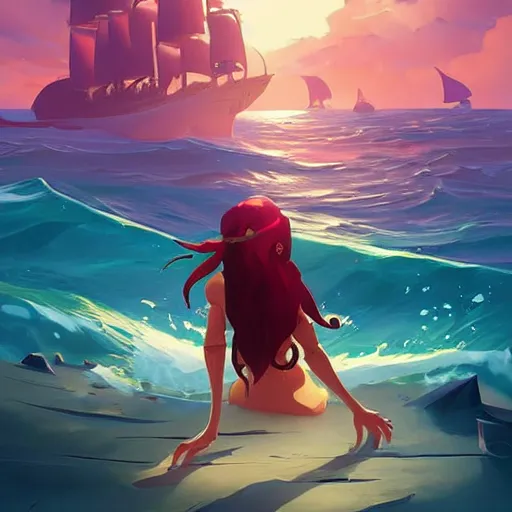 Image similar to painting mermaid treasure on sea of thieves game avatar hero smooth face median photoshop filter cutout vector, behance hd by jesper ejsing, by rhads, makoto shinkai and lois van baarle, ilya kuvshinov, rossdraws global illumination