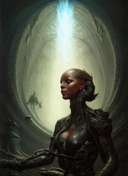 Image similar to portrait shot of black magic, a scenic dystopian environment, intricate, elegant, highly detailed, centered, digital painting, artstation, concept art, smooth, sharp focus, illustration, artgerm, tomasz alen kopera, peter mohrbacher, donato giancola, joseph christian leyendecker, wlop, boris vallejo