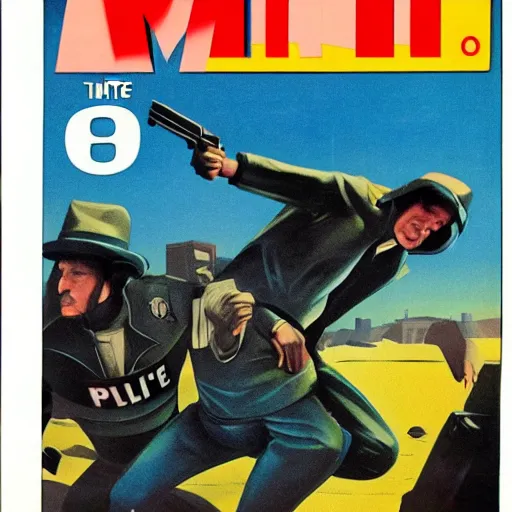 Image similar to 1979 OMNI Magazine, bank robbers fleeing the police, Highly Detailed, 8k :4 by Vincent Di Fate : 8