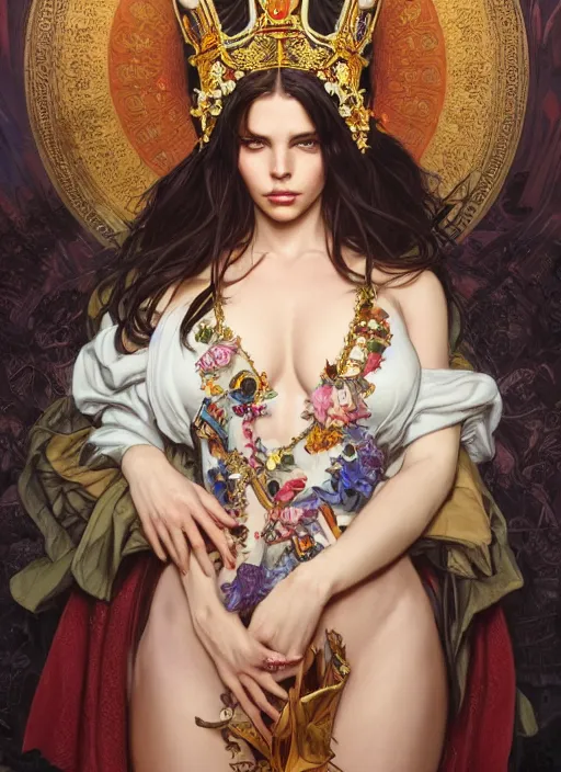 Prompt: lana rhoades as queen, incredibly detailed face, true anatomy, art by artgerm and greg rutkowski and alphonse mucha