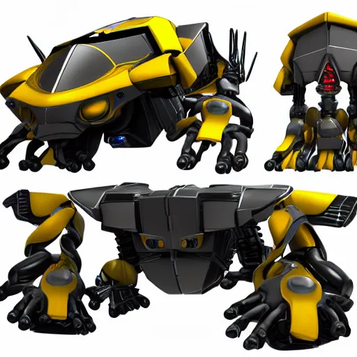 Image similar to hard surface, robotic platform, based on bumblebee, 6 claws, unreal engine